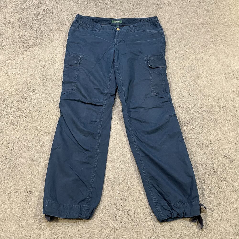 Lauren Ralph Lauren Navy Adjustable Tie Hem Utility Cargo Pants Women's Size 12